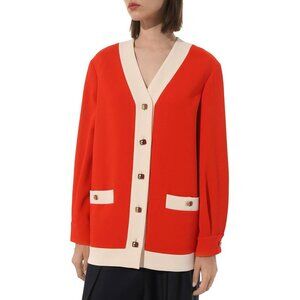 Gucci Cruise 2020 Red Cady Contrast-Detail Cardigan
